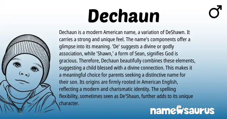 Infographic about Dechaun name meaning, Dechaun is a name from American origin(s).