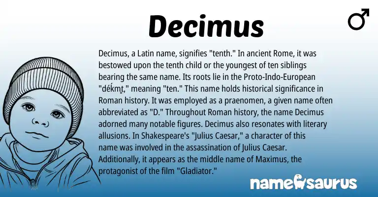 Infographic about Decimus name meaning, Decimus is a name from Roman, Latin, European origin(s).
