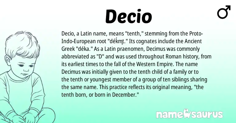 Infographic about Decio name meaning, Decio is a name from Roman, Ancient Greek, Latin, European origin(s).