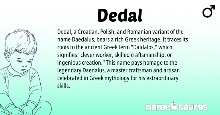 Infographic about Dedal name meaning, Dedal is a name from Croatian, Greek, Polish, Romanian origin(s).