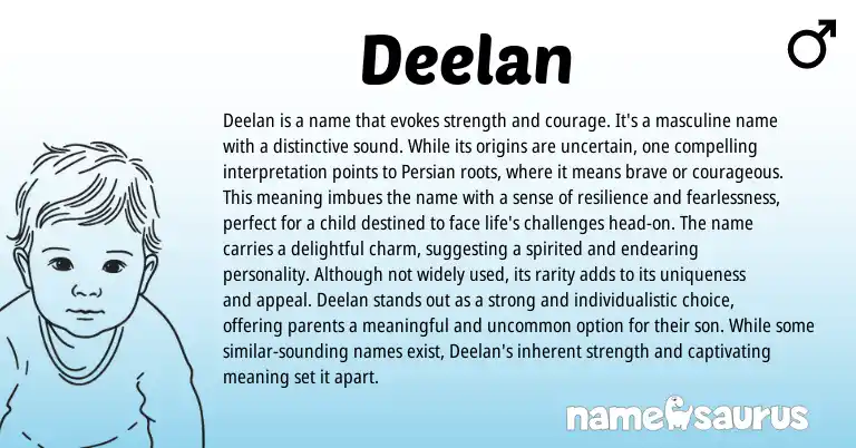 Infographic about Deelan name meaning, Deelan is a name from Persian origin(s).