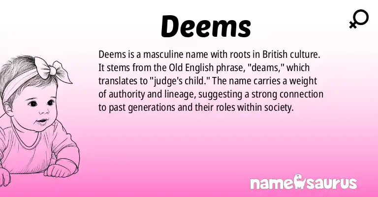 Infographic about Deems name meaning, Deems is a name from British origin(s).