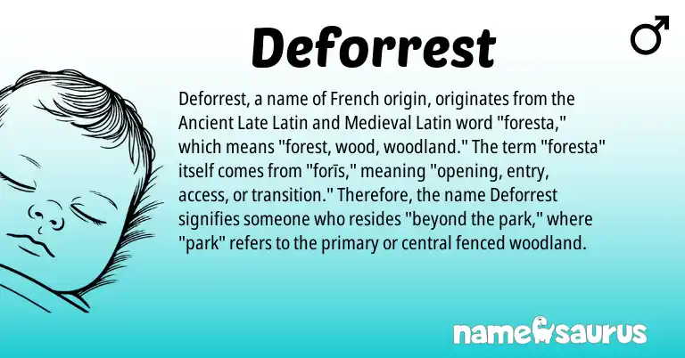 Infographic about Deforrest name meaning, Deforrest is a name from Late Latin, French, Medieval Latin origin(s).