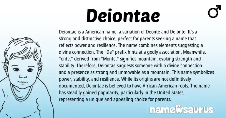 Infographic about Deiontae name meaning, Deiontae is a name from American origin(s).