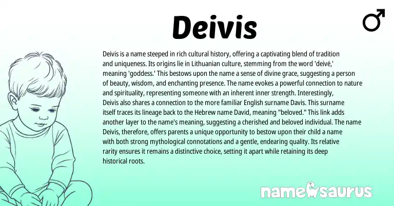 Infographic about Deivis name meaning, Deivis is a name from Lithuanian origin(s).