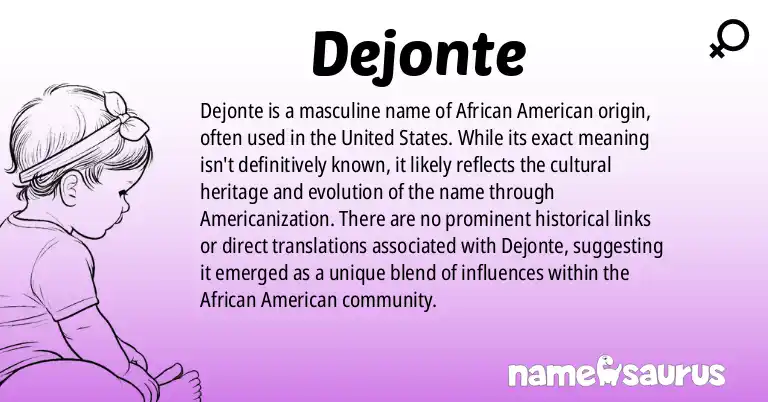 Infographic about Dejonte name meaning, Dejonte is a name from African American (Americanized) origin(s).