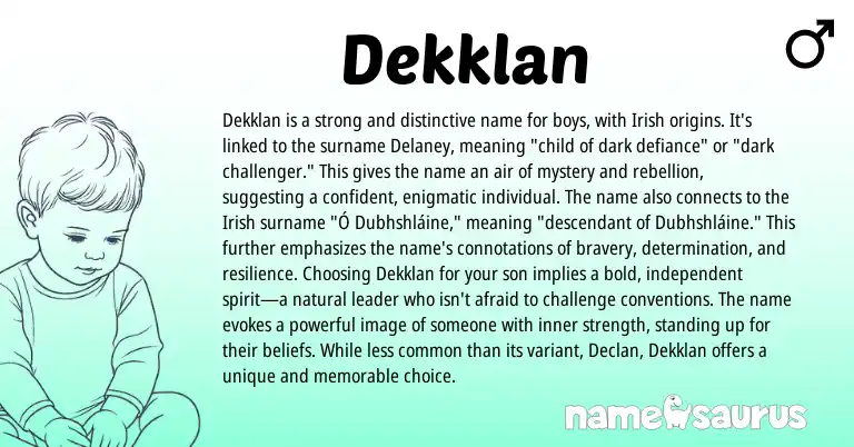 Infographic about Dekklan name meaning, Dekklan is a name from Irish origin(s).