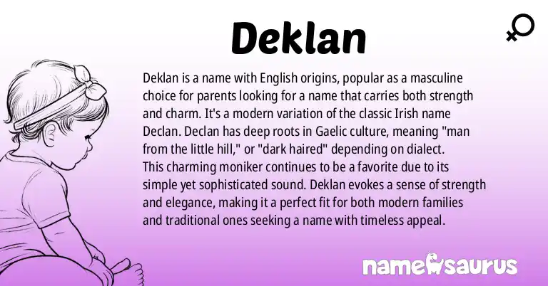 Infographic about Deklan name meaning, Deklan is a name from English origin(s).