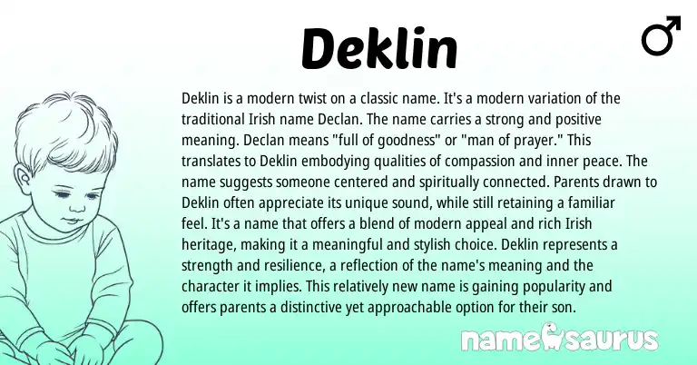 Infographic about Deklin name meaning, Deklin is a name from Irish origin(s).