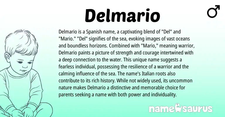 Infographic about Delmario name meaning, Delmario is a name from Spanish origin(s).