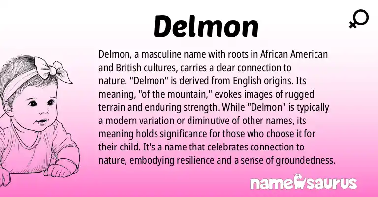Infographic about Delmon name meaning, Delmon is a name from African American, British origin(s).