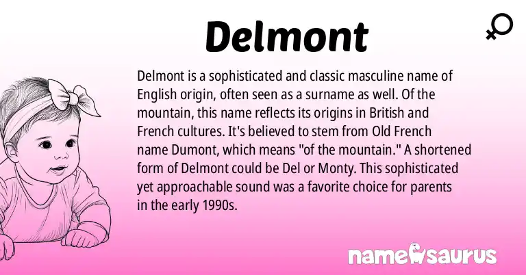 Infographic about Delmont name meaning, Delmont is a name from British, French origin(s).
