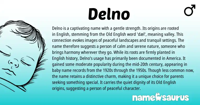 Infographic about Delno name meaning, Delno is a name from English origin(s).