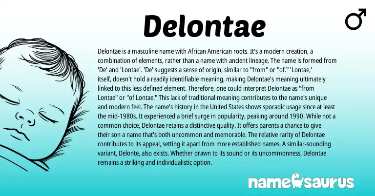 Infographic about Delontae name meaning, Delontae is a name from American, African origin(s).