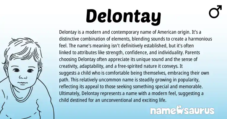 Infographic about Delontay name meaning, Delontay is a name from American origin(s).