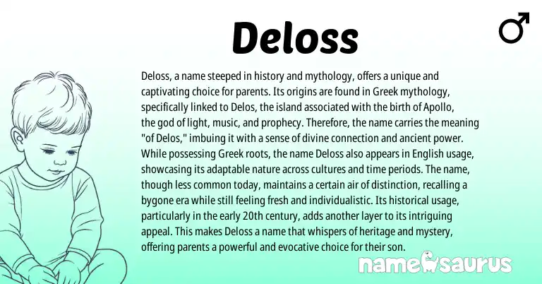 Infographic about Deloss name meaning, Deloss is a name from English, Greek origin(s).