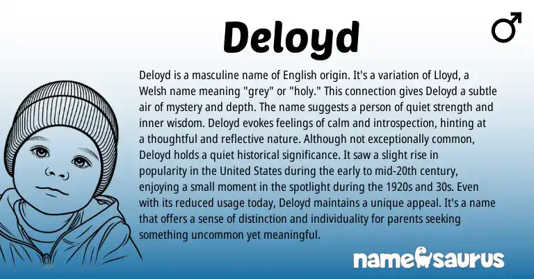 Infographic about Deloyd name meaning, Deloyd is a name from Welsh, English origin(s).