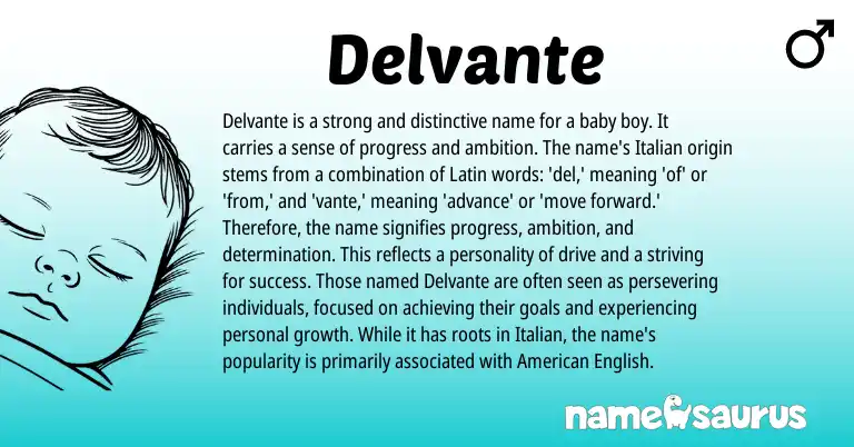 Infographic about Delvante name meaning, Delvante is a name from Latin, Italian origin(s).