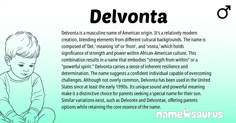 Infographic about Delvonta name meaning, Delvonta is a name from American origin(s).