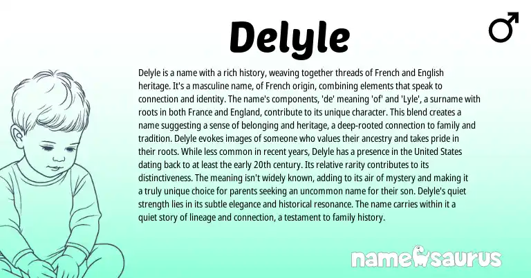 Infographic about Delyle name meaning, Delyle is a name from French, English origin(s).