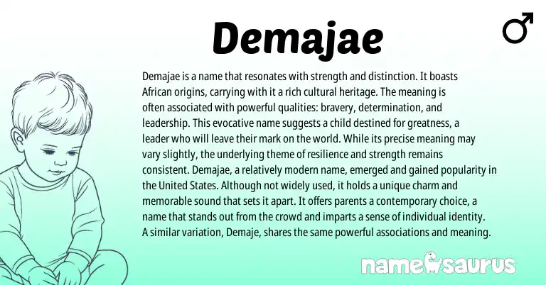 Infographic about Demajae name meaning, Demajae is a name from African, American origin(s).