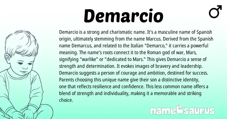 Infographic about Demarcio name meaning, Demarcio is a name from Spanish, Roman origin(s).