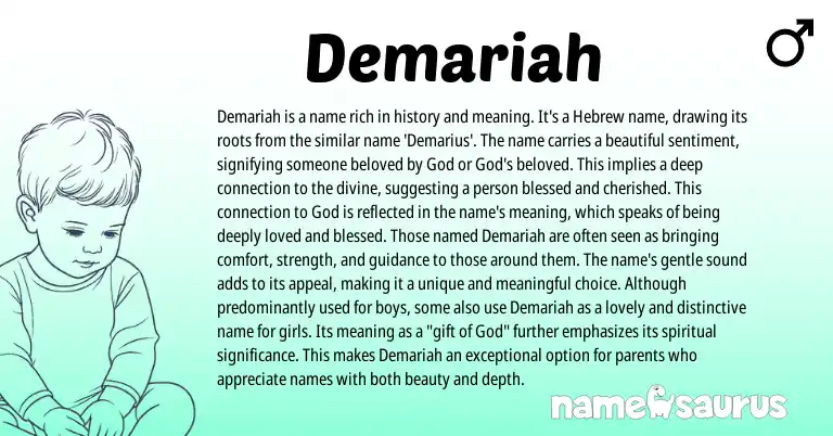 Infographic about Demariah name meaning, Demariah is a name from Hebrew origin(s).
