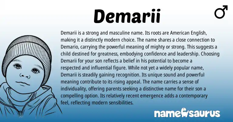 Infographic about Demarii name meaning, Demarii is a name from English origin(s).