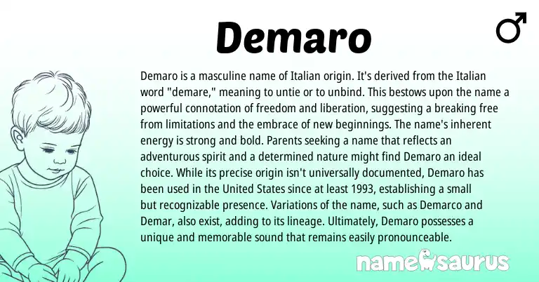 Infographic about Demaro name meaning, Demaro is a name from Italian origin(s).