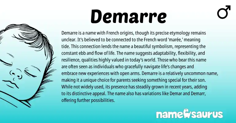 Infographic about Demarre name meaning, Demarre is a name from French origin(s).