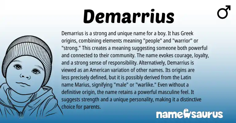 Infographic about Demarrius name meaning, Demarrius is a name from Greek origin(s).