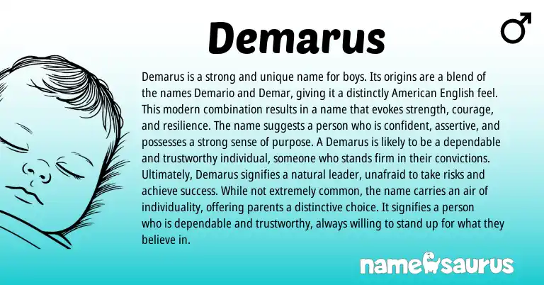 Infographic about Demarus name meaning, Demarus is a name from Greek origin(s).