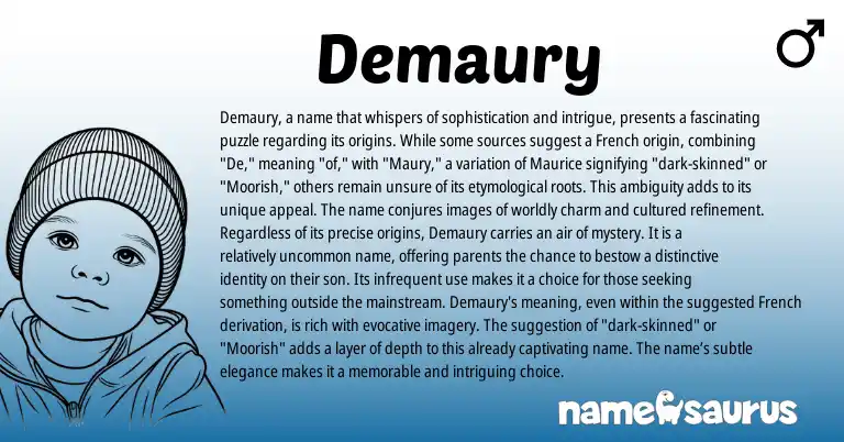 Infographic about Demaury name meaning, Demaury is a name from European, French, American origin(s).