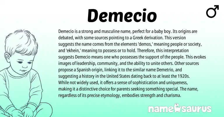 Infographic about Demecio name meaning, Demecio is a name from Spanish, Greek origin(s).