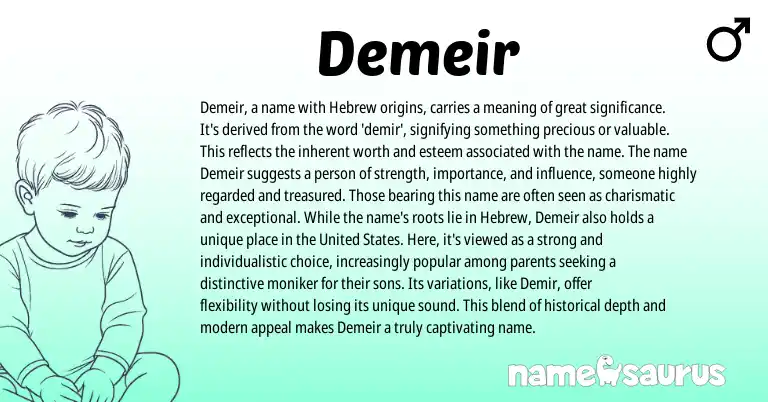 Infographic about Demeir name meaning, Demeir is a name from Hebrew origin(s).