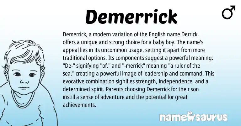 Infographic about Demerrick name meaning, Demerrick is a name from English origin(s).