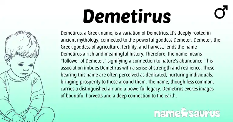 Infographic about Demetirus name meaning, Demetirus is a name from Greek origin(s).