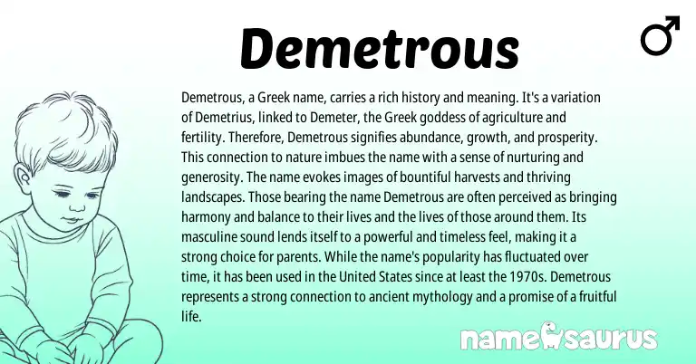 Infographic about Demetrous name meaning, Demetrous is a name from Greek origin(s).