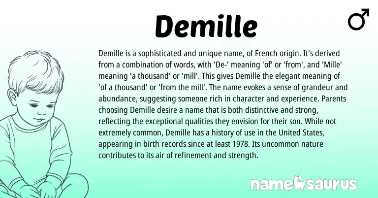 Infographic about Demille name meaning, Demille is a name from French, English origin(s).