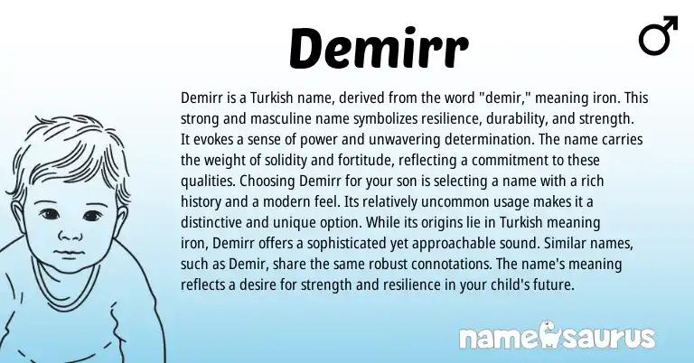 Infographic about Demirr name meaning, Demirr is a name from Turkish origin(s).