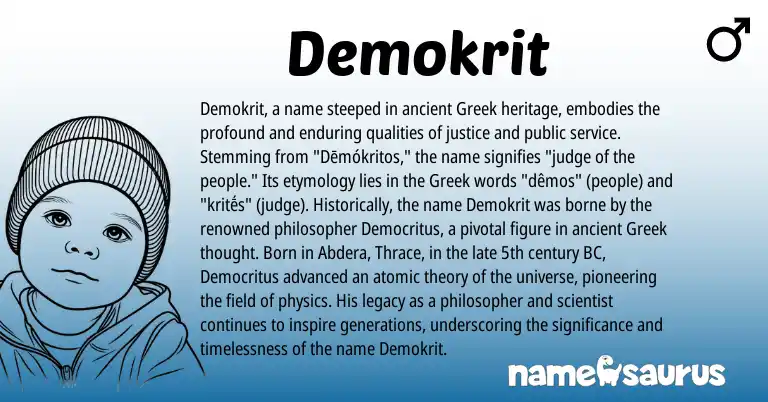 Infographic about Demokrit name meaning, Demokrit is a name from Greek origin(s).
