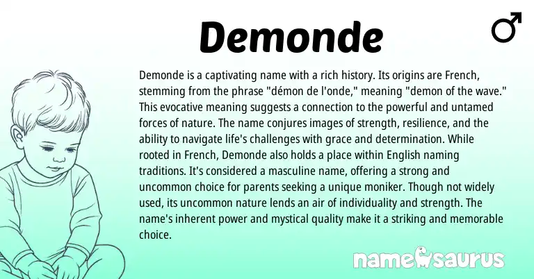 Infographic about Demonde name meaning, Demonde is a name from French origin(s).