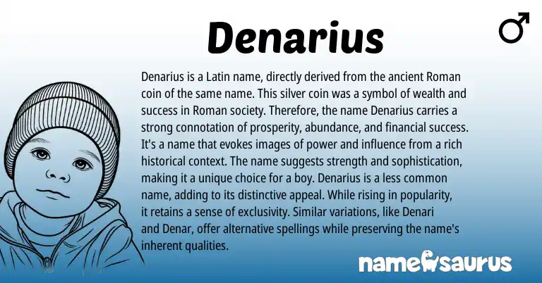 Infographic about Denarius name meaning, Denarius is a name from Latin origin(s).