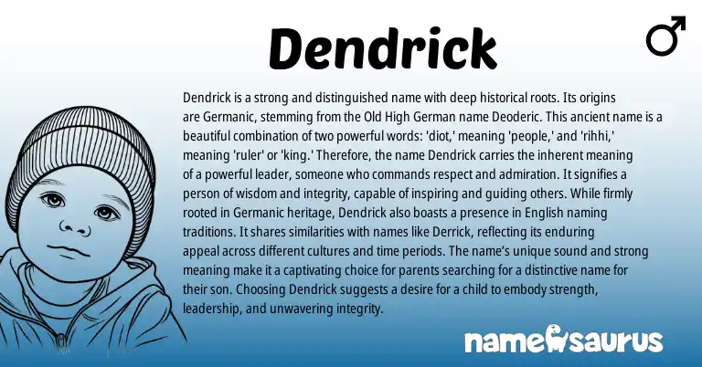 Infographic about Dendrick name meaning, Dendrick is a name from Germanic origin(s).