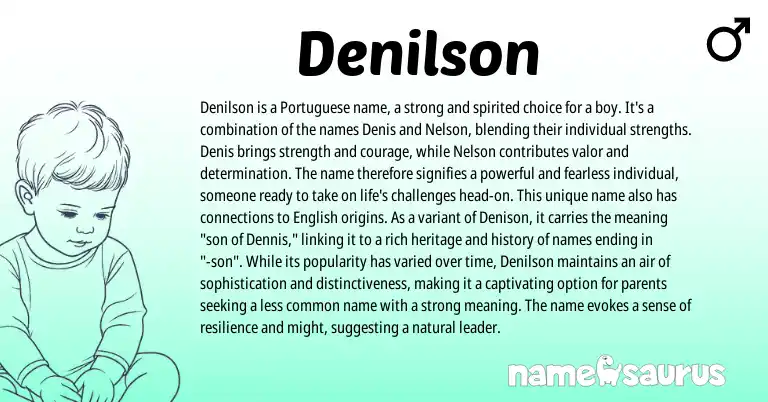Infographic about Denilson name meaning, Denilson is a name from Portuguese origin(s).