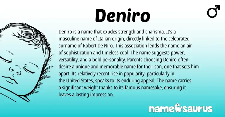 Infographic about Deniro name meaning, Deniro is a name from Italian, American origin(s).