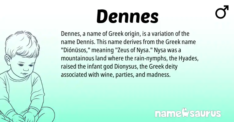 Infographic about Dennes name meaning, Dennes is a name from Greek origin(s).
