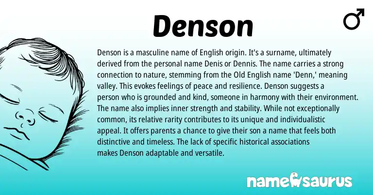 Infographic about Denson name meaning, Denson is a name from Irish, English origin(s).