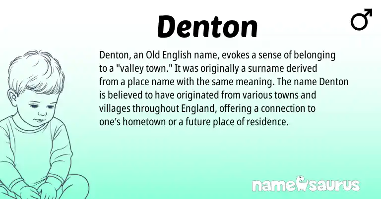 Infographic about Denton name meaning, Denton is a name from Old English, England origin(s).