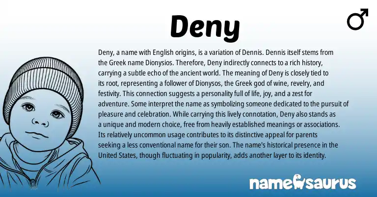 Infographic about Deny name meaning, Deny is a name from English, Greek origin(s).